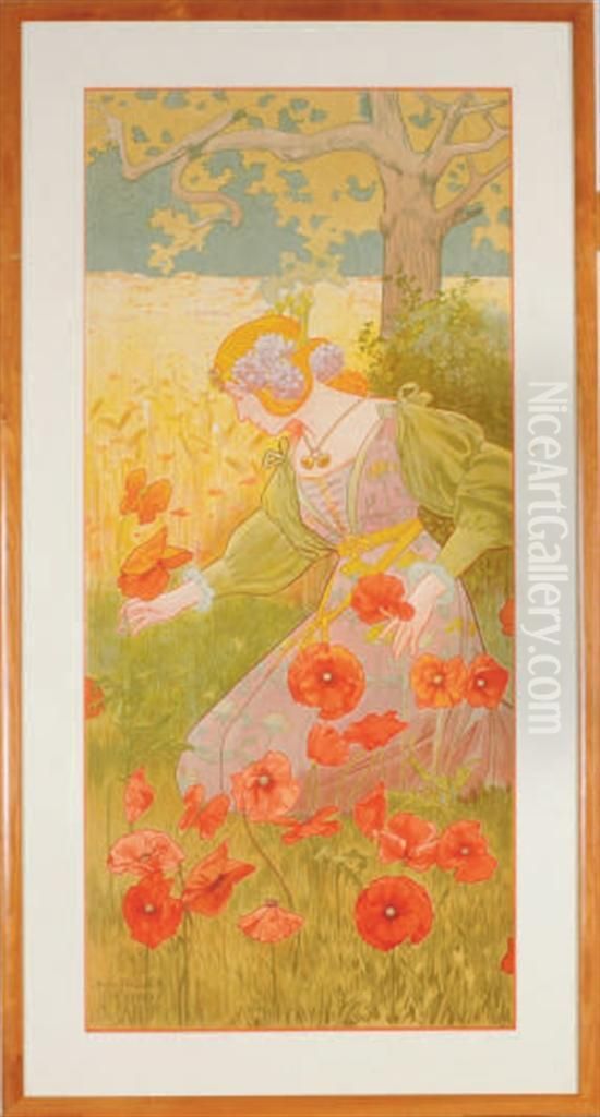 Four Plates Oil Painting by Alejandro de Riquer