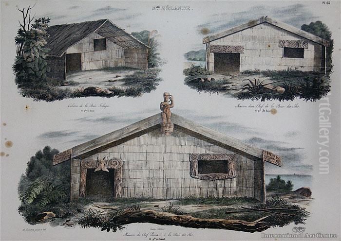 Three Pa's - Plate 65, Nelle Zelande Oil Painting by Louis-Auguste De Sainson