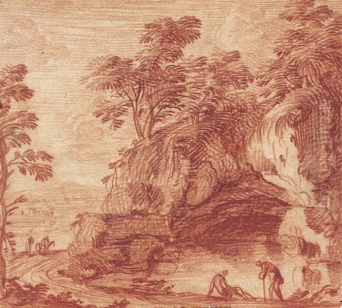 Figures By A Pool Below A Wooded Cliff Oil Painting by Nicolas-Charles De Silvestre