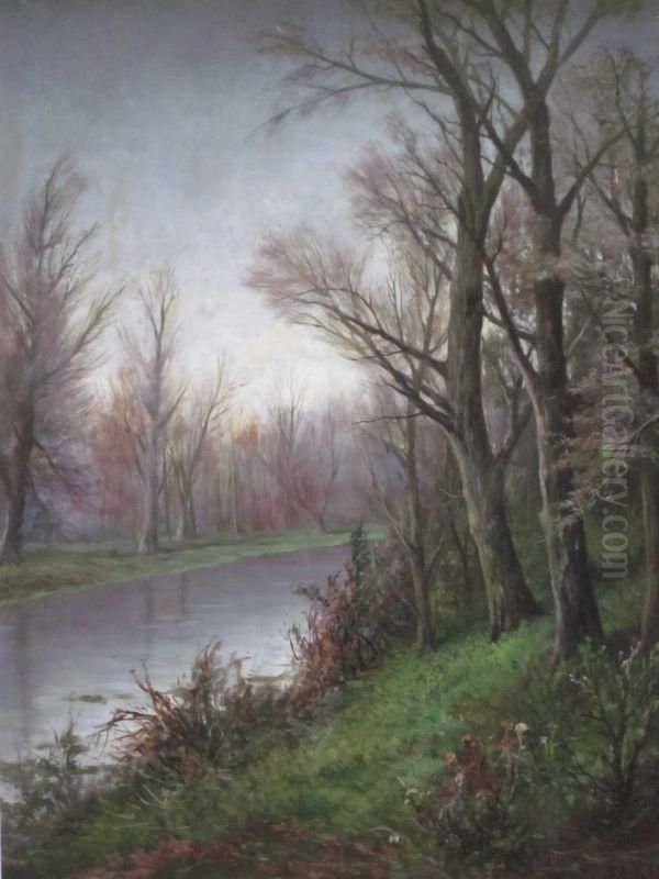 Landscape With River Oil Painting by A. De Simone