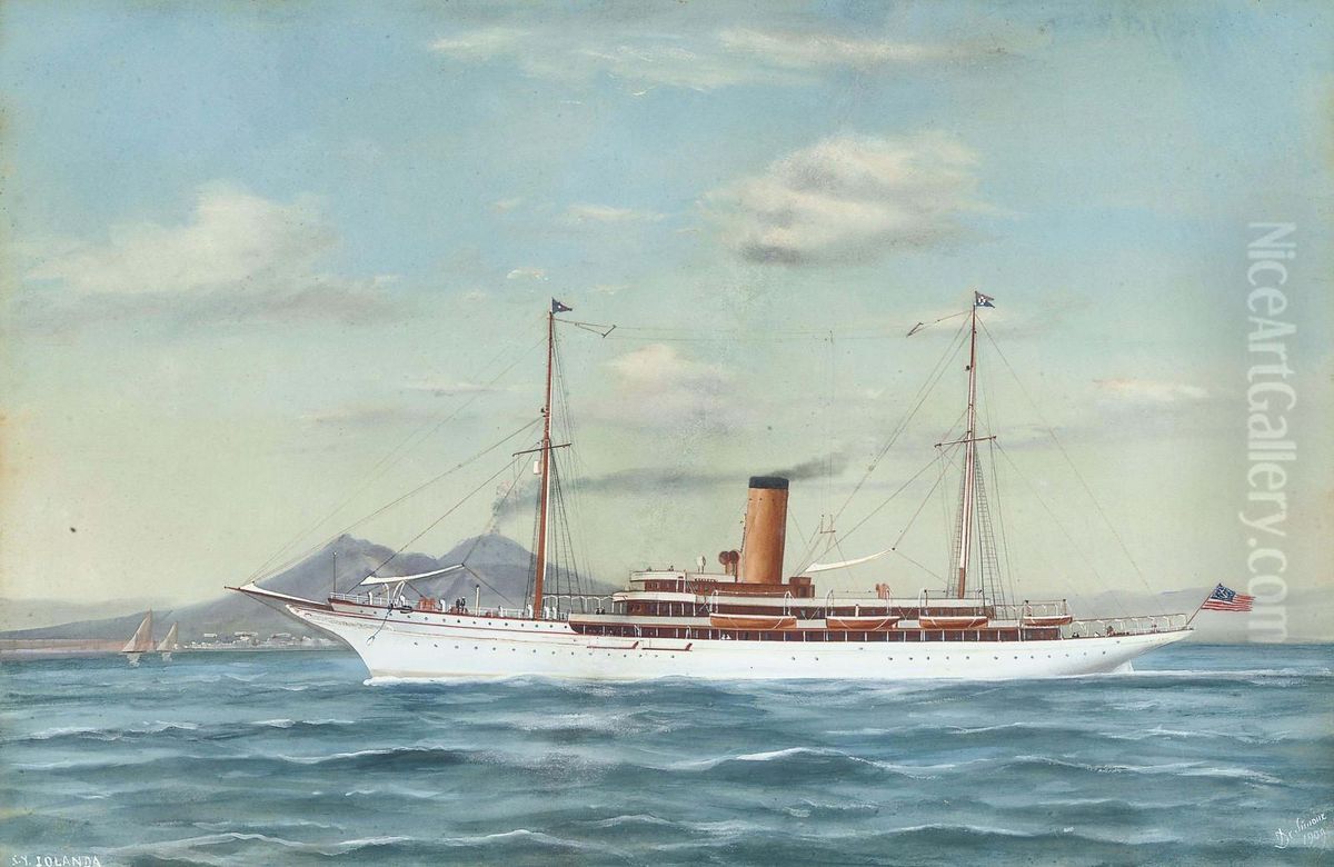 The American Steam Yacht 
Iolanda 
 In Mediterranean Waters Off Naples Oil Painting by A. De Simone