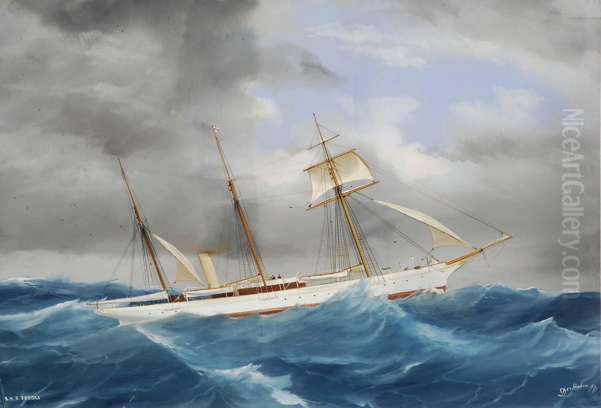 Ritrattodello Steam Yacht Fedora In Navigazione Oil Painting by Antonio de Simone