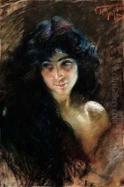 Figura Femminile - 1890 Oil Painting by Vincenzo De Stefani