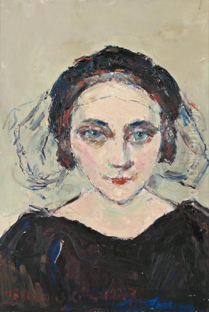 Portrait De Femme Oil Painting by Vladimir De Terlikowski