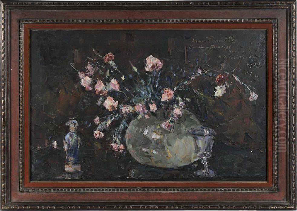 Still Life With Flowers In A Vase Oil Painting by Vladimir De Terlikowski