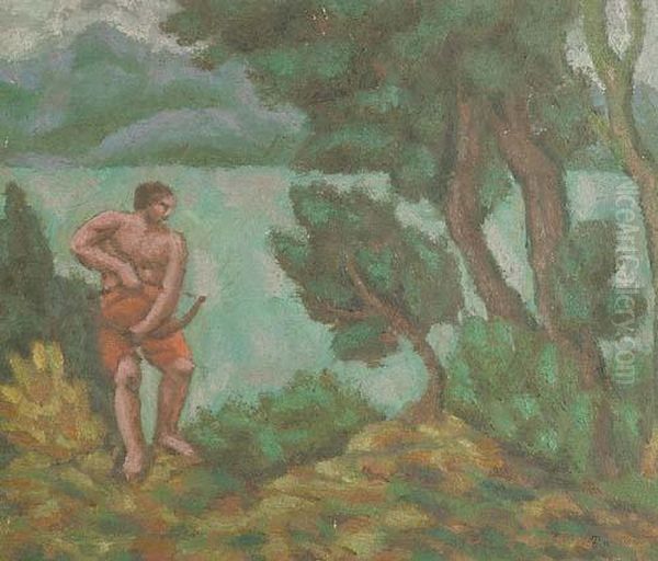 Tireur A L'arc. 1916 Oil Painting by Georges De Traz