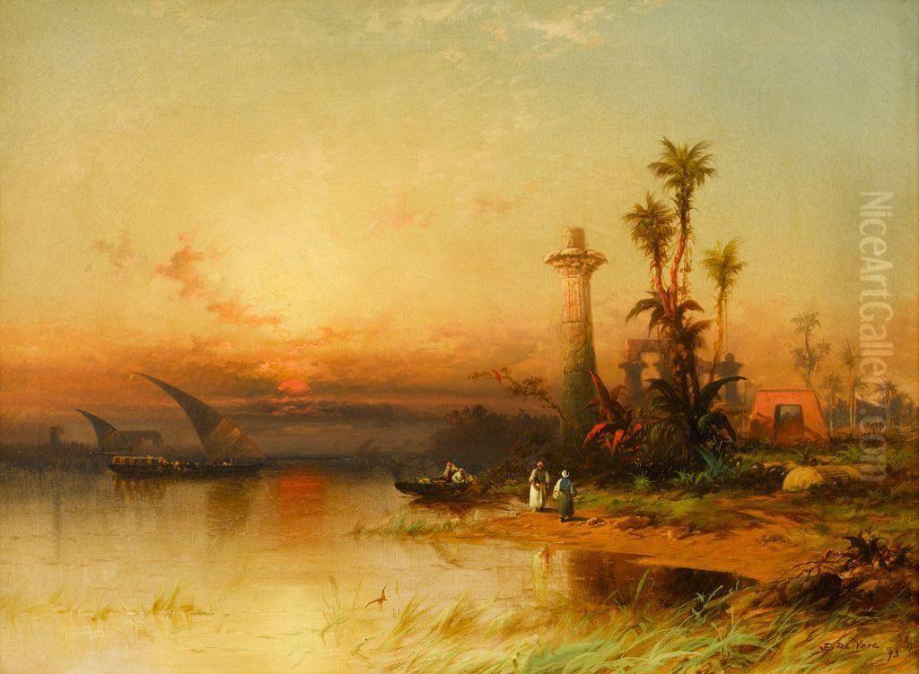 Sunset On The Nile Oil Painting by F. De Vere