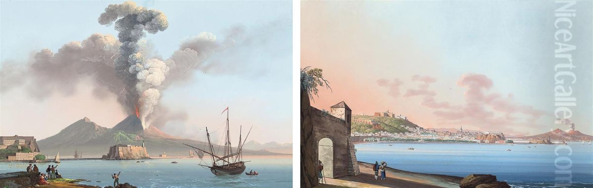 Eruzione Di Cenere Del 1822; And Napoli Da Posilipo Oil Painting by Camillo da Vito