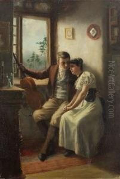 Junges Paar Am Fenster. Oil Painting by Reinhold De Witt