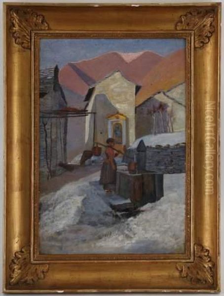 Paysage D'hiveranime Au Tessin Oil Painting by Edouard Debourg