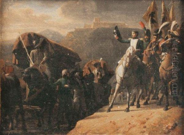  Napoleon Ier Saluant Un Convoi De Blesses Autrichiens EtRendant Hommage Au Courage Malheureux.  Oil Painting by Jean Baptiste Debret