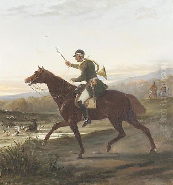 Auf Der Hirschjagd. Oil Painting by Alfred Charles Ferdinand Decaen