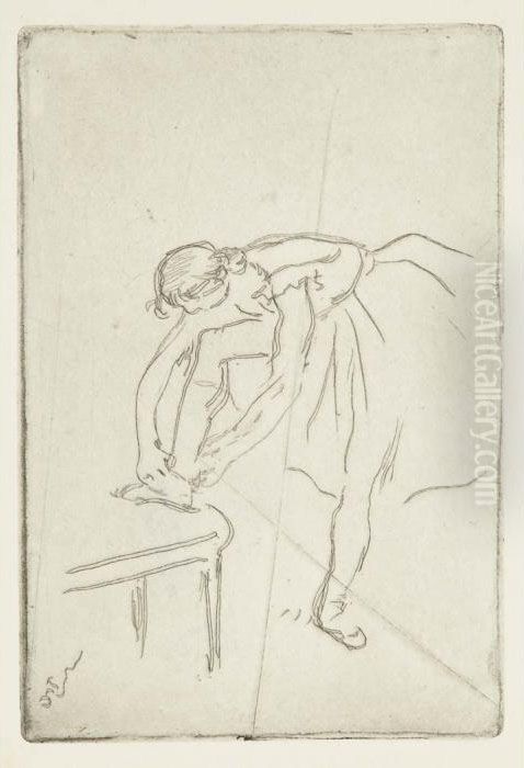 Mademoiselle Nathalie Wolkonska; Danseuse Mettant Son Chausson Oil Painting by Edgar Degas