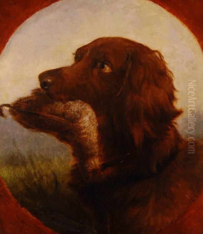 Gundog Carrying A Bird Oil Painting by Johannes Christian Deiker