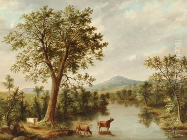 Rural Landscape With Cattle Oil Painting by Albertus Orient Del Browere