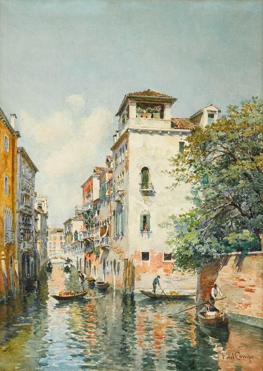 Venetian Canal Scene Oil Painting by Federico del Campo