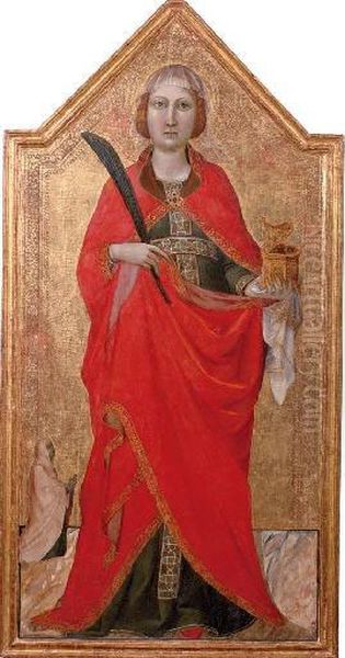 Saint Lucy With A Female Patron Oil Painting by Jacopo Del Casentino