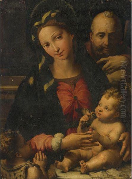 The Holy Family With The Infant Saint John The Baptist Oil Painting by Perino Del Vaga (Pietro Bonaccors