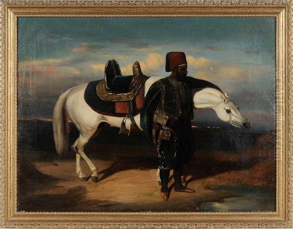 Turkish Officer With Arabian Horse Oil Painting by Eugene Delacroix