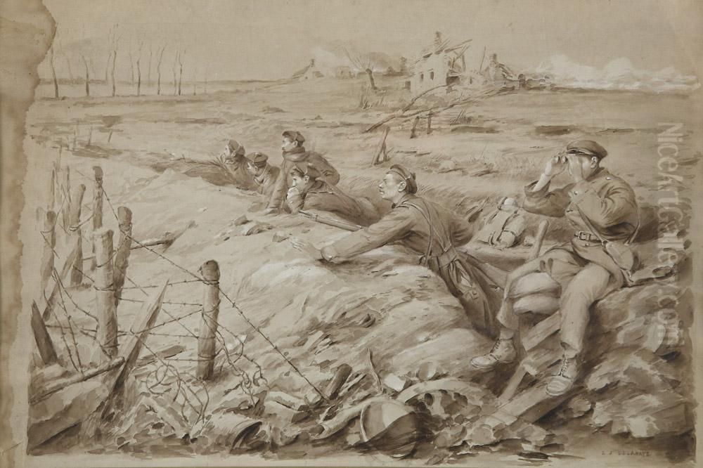 Les Fusillers Marins A Ypres Oil Painting by Ernest Jean Delahaye