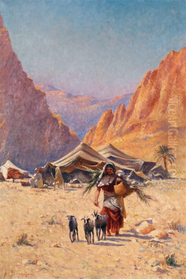Jeune Fillequittant Le Campement Oil Painting by Alexis-Auguste Delahogue