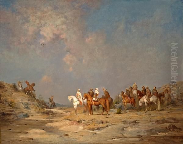 Chasse Au Faucon Oil Painting by Paul Delamain