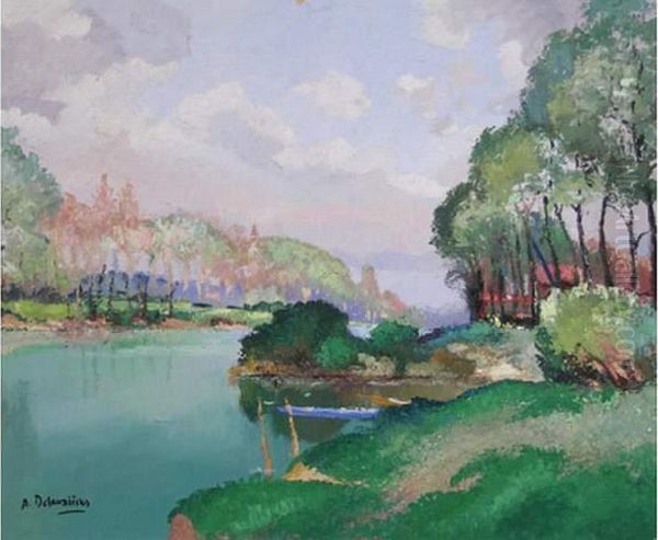 Delauzieres . Bords De Sevre Oil Painting by Andre Delauzieres
