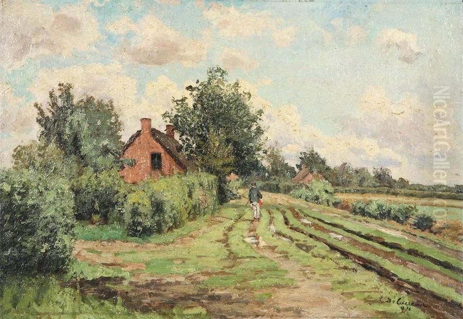 Farmer At Work Oil Painting by Leon Delderenne