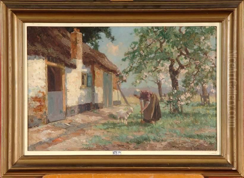 Cour De Ferme Animee Oil Painting by Gerardus Jacobus Delfgaauw