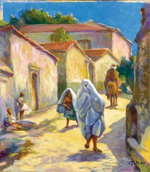 Rue De Village Animee En Afrique Du Nord Oil Painting by Georges Marie Joseph Delfosse