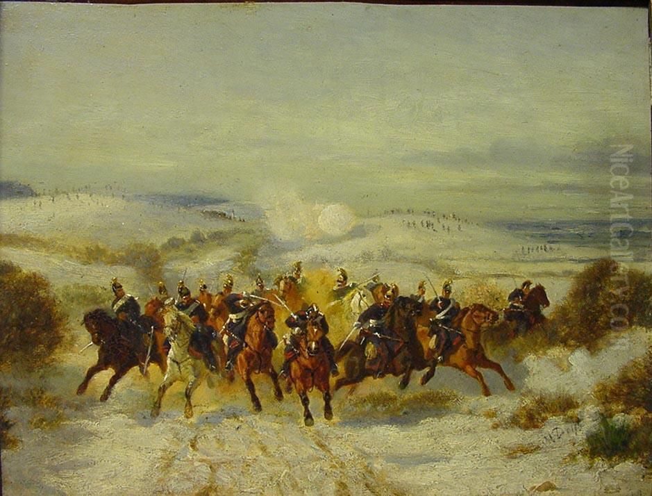 Angriff Der Osterreichischen Dragoner Zu Pferd Oil Painting by Moritz Delfs