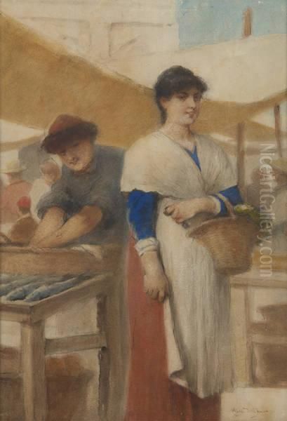 Au Marche Oil Painting by Cesare Felix dell' Acqua