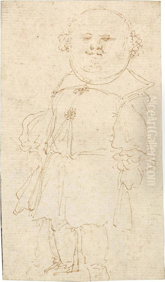 Caricature Of A Fat, Bald Man Oil Painting by Stefano della Bella