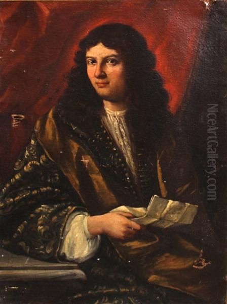 A Portrait Of A Gentleman, Three-quarter-length, Seated, Holding A Letter, Thought To Be Giovanni Battista De Granchi Oil Painting by Giovanni Maria delle, called Mulinaretto Piane