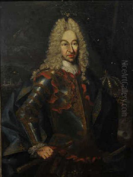 Portrait Du Roi Victor Amedee Ii De Savoie (1666-1732) Portant L'ordre De L'annonciale Oil Painting by Giovanni Maria delle, called Mulinaretto Piane
