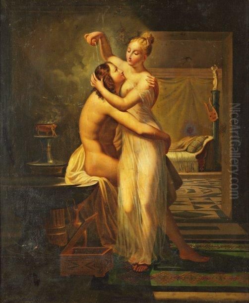Hero Et Leandre Oil Painting by Pierre Claude Fr. Delorme