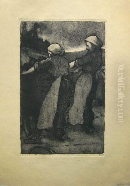 Hiercheuses Au Wagonnet Oil Painting by Edmond Delsa