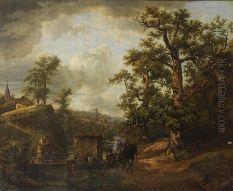Paysage Avec Un Cavalier Et Un Religieux Oil Painting by Jean Louis (Marnette) De Marne