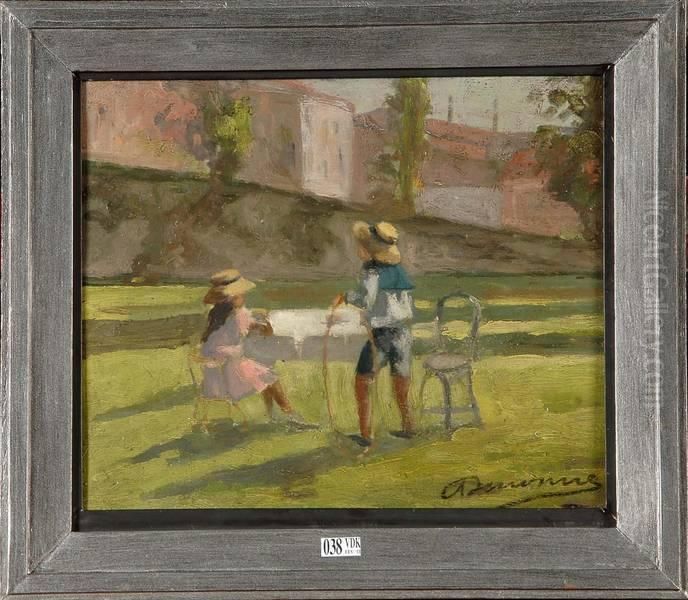 Enfants Au Jardin Oil Painting by Alexandre Denonne