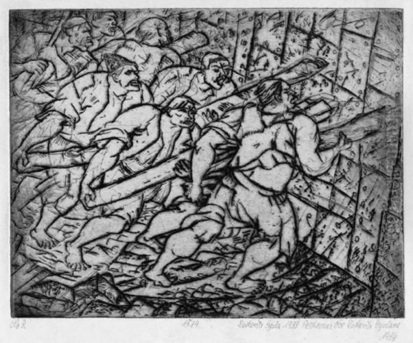 Dozsa Series Ii, Breaking Down The Gates Oil Painting by Gyula Derkovits