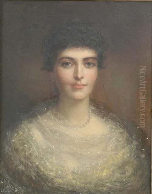 Portrait Of Flora Daughter Of Sir C.j.s.lamb Bt. Signed And Dated 1882 24 X 19in Oil Painting by Louis William Desanges