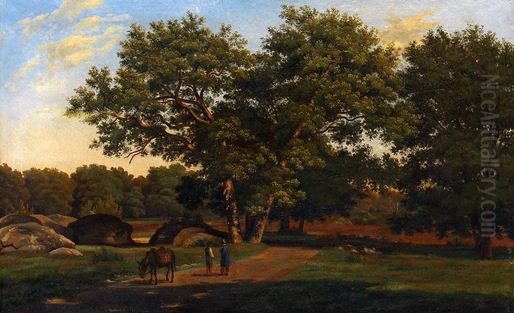 Les Chenes A Barbizon Oil Painting by Blaise Alexandre Desgoffe