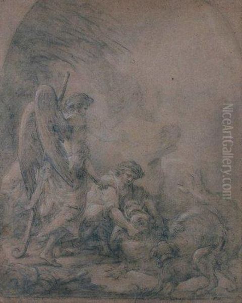 Tobie Et L'ange Pechant Le Poisson Oil Painting by Jean-baptiste Deshays
