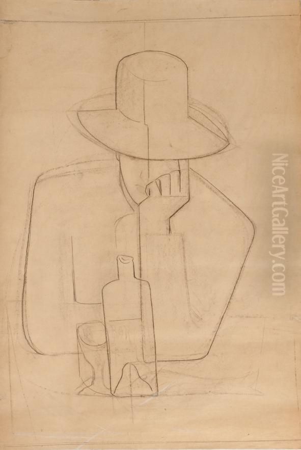 Kalapos FerfiIvoban, Hatoldalon Oil Painting by Istvan Desi Huber