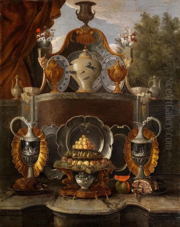 Stilleben Mit Prunkgeschirr Undfruchten Oil Painting by Claude Francois Desportes