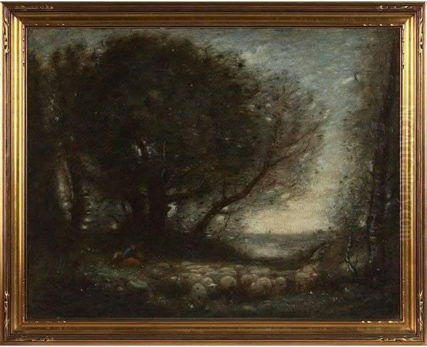 The Sheperd And His Flock Oil Painting by Louis Paul Dessar