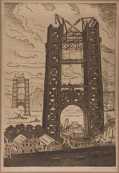 George Washington Bridge Construction>. Oil Painting by Frederick K. Detwiller