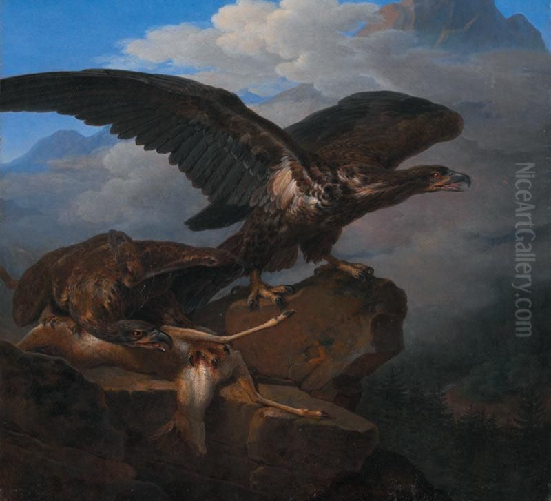Couple D'aigles Et Leur Proie Oil Painting by Jean-Charles Develly