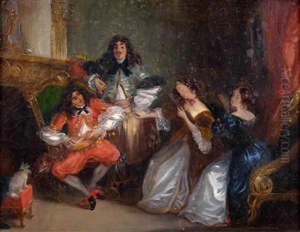 Conversation Au Temps De Louis Xiii Oil Painting by Achille-Jacques-Jean-Marie Deveria