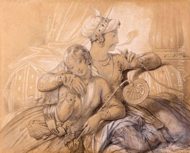 Le Sultan Perse Et Sa Favorite Oil Painting by Achille-Jacques-Jean-Marie Deveria